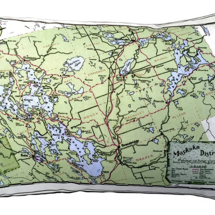 Muskoka Lakes District Vintage Map Pillow for wholesale by Vintage Map Co.