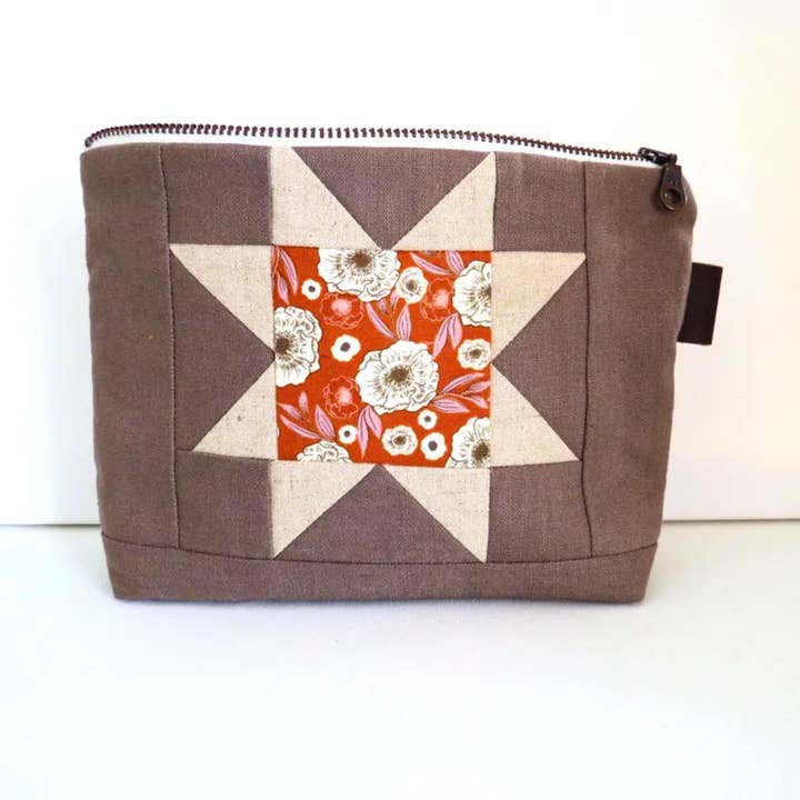 Medium Zipper Bag | Cosmetic Pouch | Sawtooth Star Flower for wholesale by PaperFromHeaven