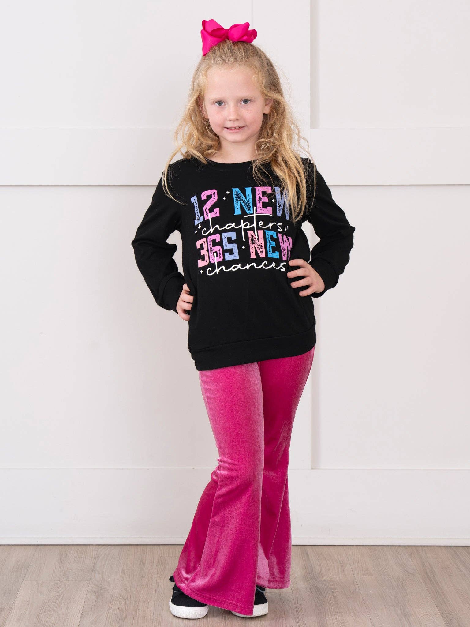 Marie Nicole Clothing - Wholesale Top & Pant Set - Kids - "12 New Chapters, 365 New Chances" Velvet Bell Bottom Outfit5