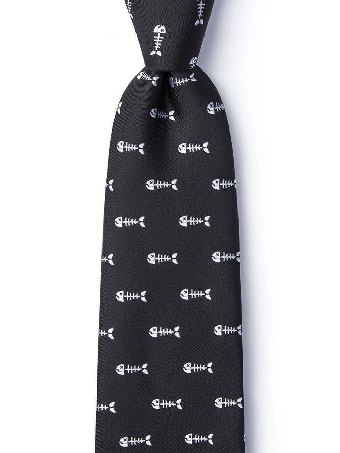 Gravata Extra Longa Fish Bones da Wild Ties - Microfibra Preta por atacado de Wild Ties