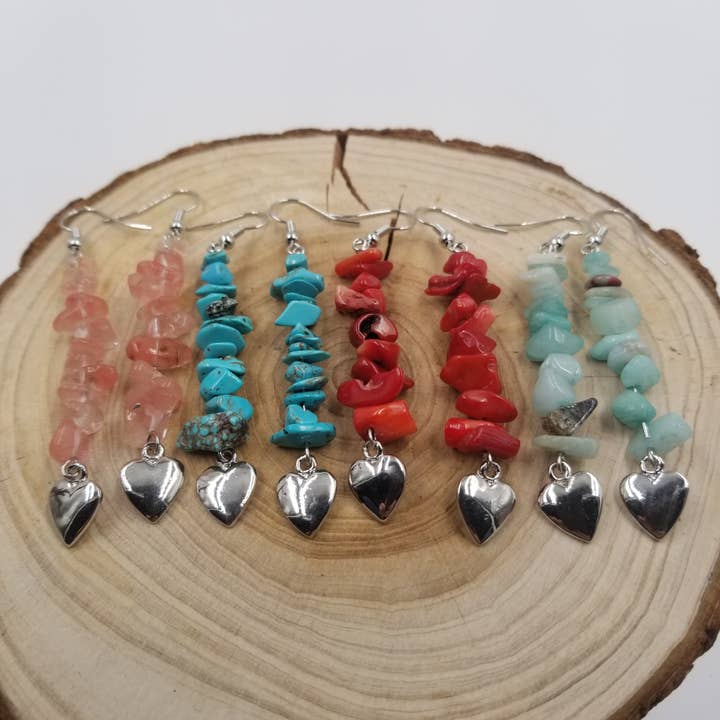 Valentine Natural Crystal Crushed Stone Heart Earrings for wholesale by CHAKRA JEWELRY