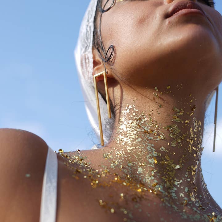 Laka Luka - Vente Boucles d'oreilles pendantes - Boucles d'oreilles surdimensionnées rectangulaires géométriques faites main7