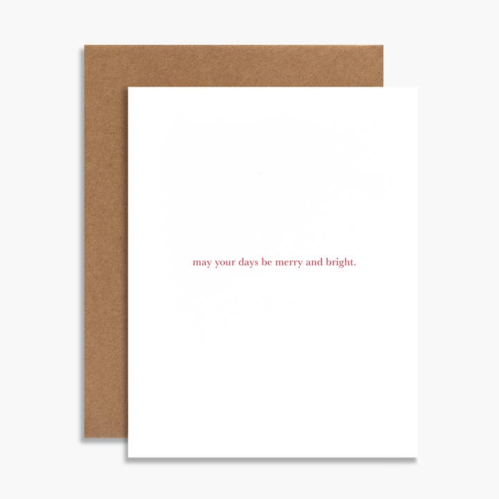 May Your Days Be Merry and Bright Letterpress Christmas Card for wholesale by Souvenir Stationery
