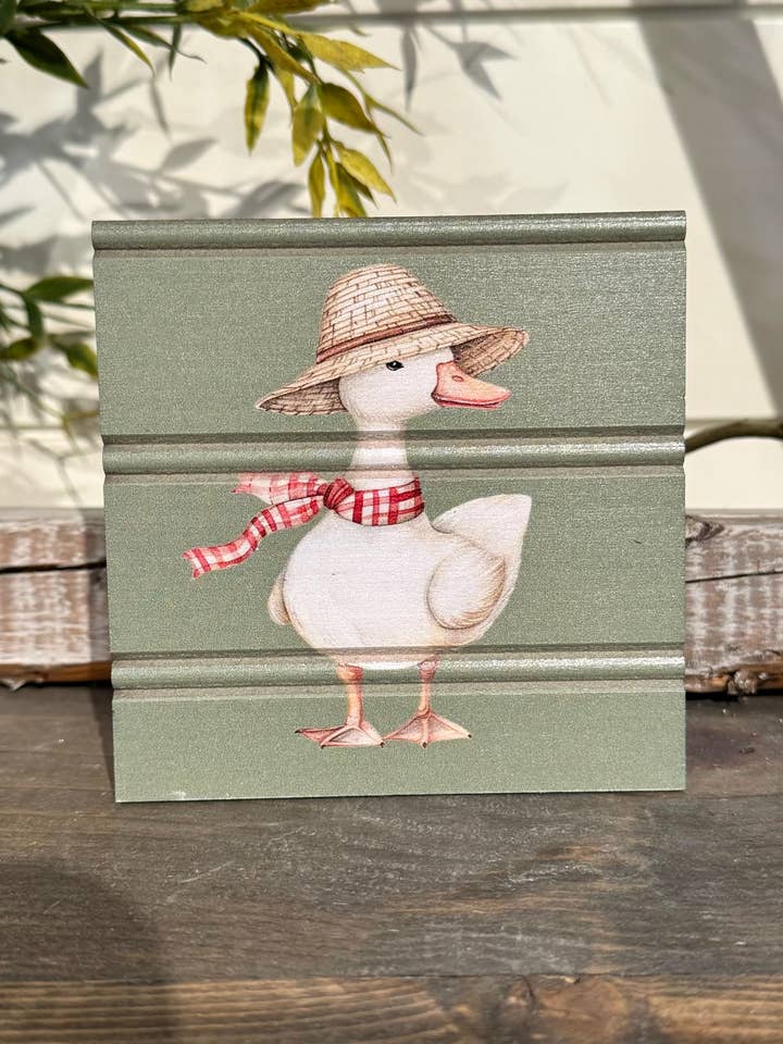 Grooved Stand - 4x4 - Goose with Hat and Scarf for wholesale by Whippoorwill Charm