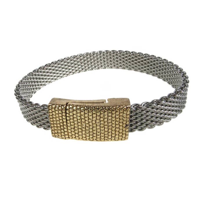 Bracciale in maglia piatta con chiusura magnetica testurizzata. per la vendita all'ingrosso da parte di Erica Zap Designs