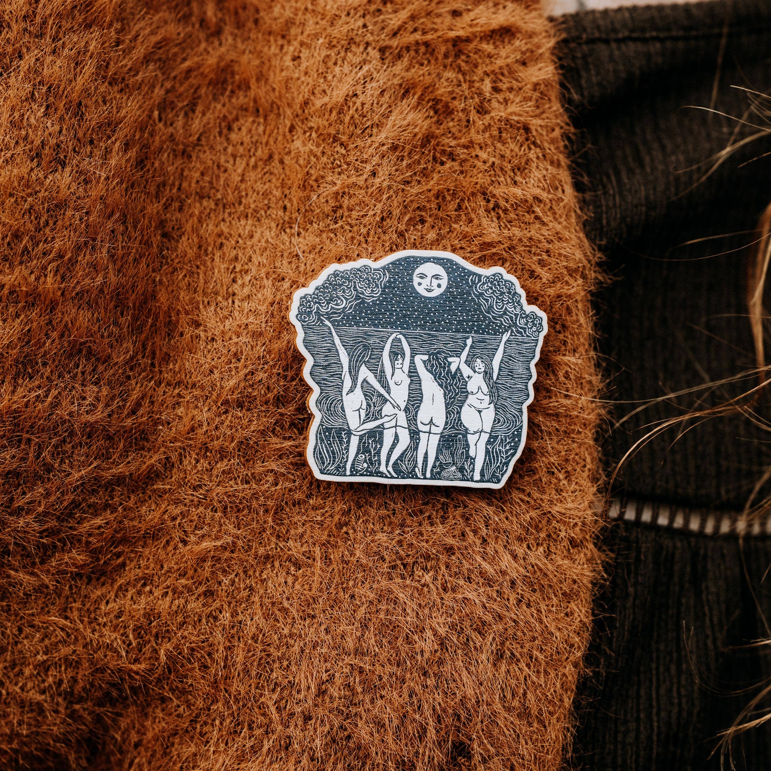 Prints by the Bay – wholesale Lapel pin/button – Wild Women wooden pin badge, friendship, fun, magic, witchy2