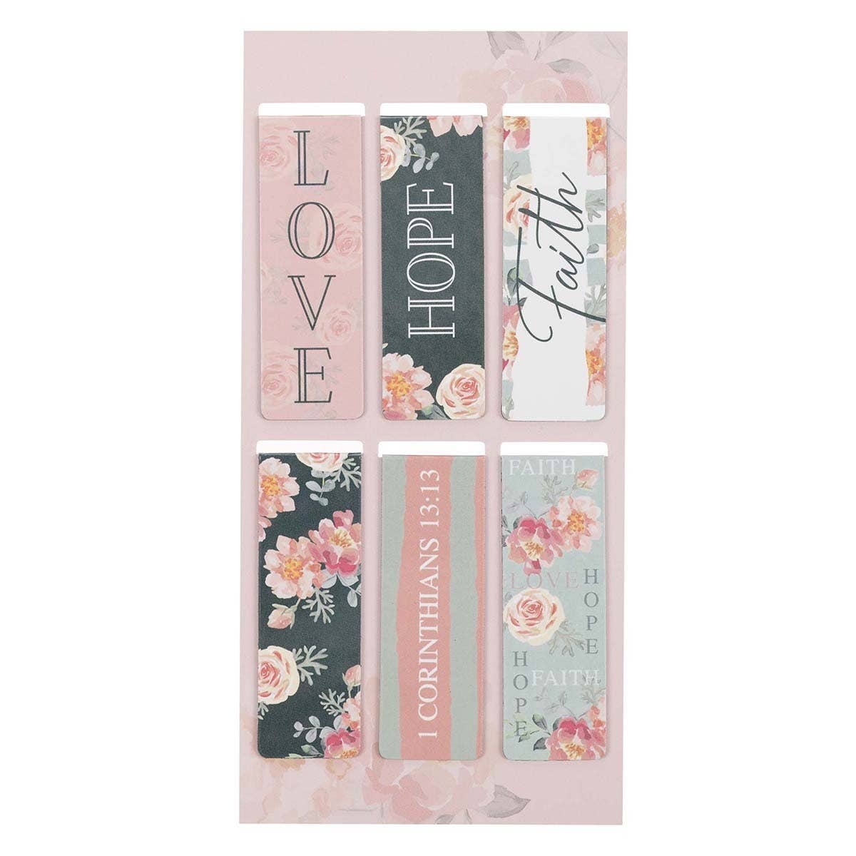 Christian Art Gifts - Wholesale Bookmark - Magnetic Bookmark Set Vintage Floral Faith, Hope, Love1