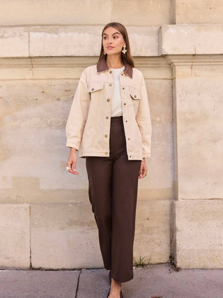 Frime - Wholesale Denim Jacket - Women's - Denim jacket with leather collar - 56741