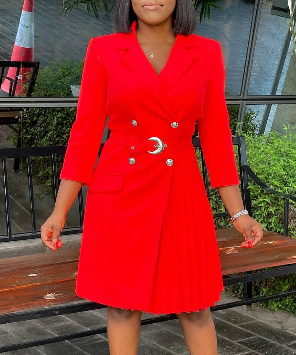 Aria Romance - Wholesale Dress - Women's - Pleated Patchwork Blazer Dress8