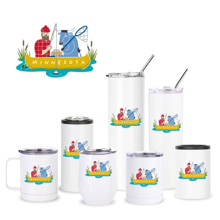 Fishing Paul Bunyan + Babe Insulated Drinkware for wholesale by Creative Compass