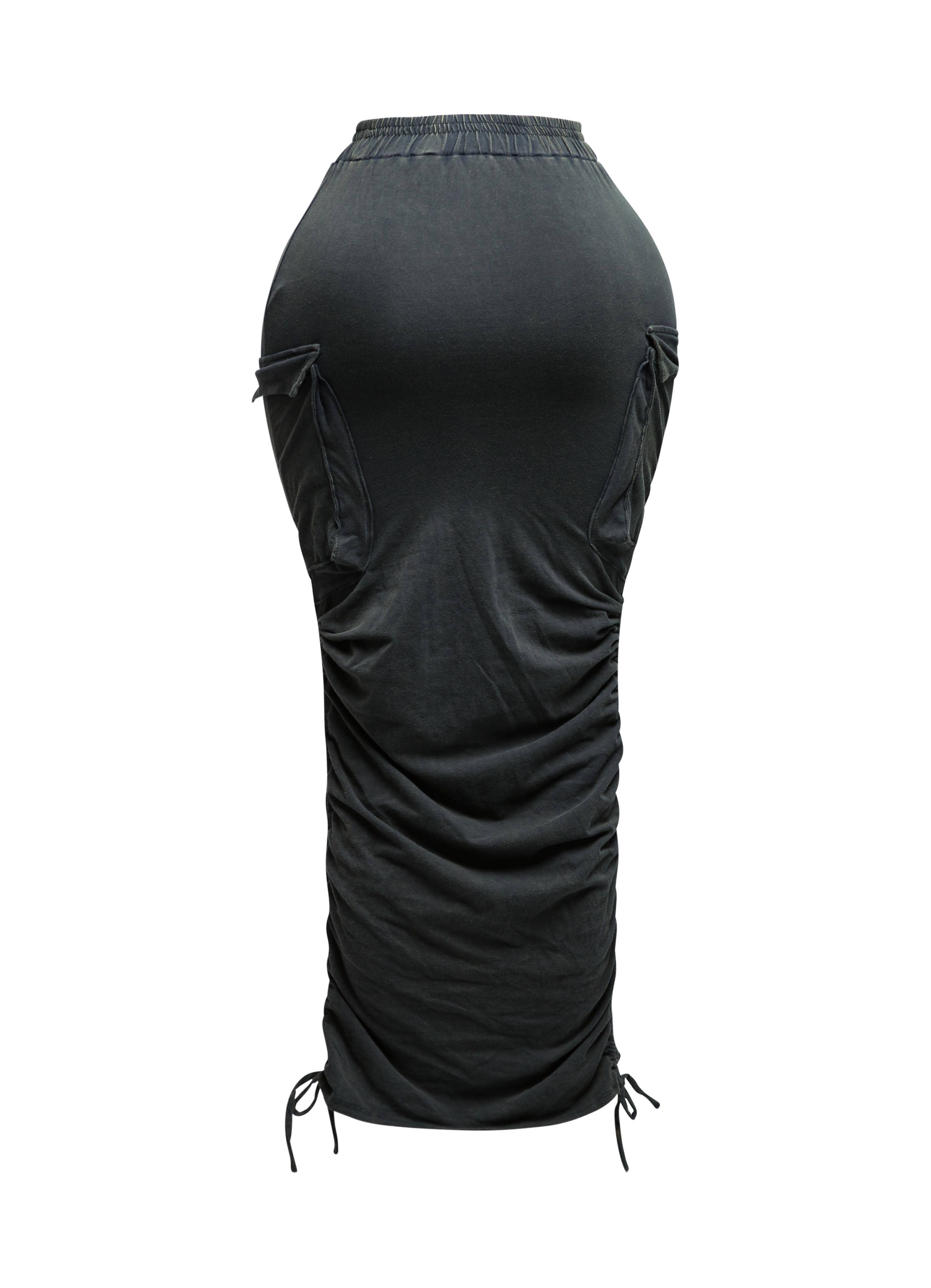 GRÅ PLUS SIZED Mineraltvättad kjol med dragsko för wholesale på Faire9