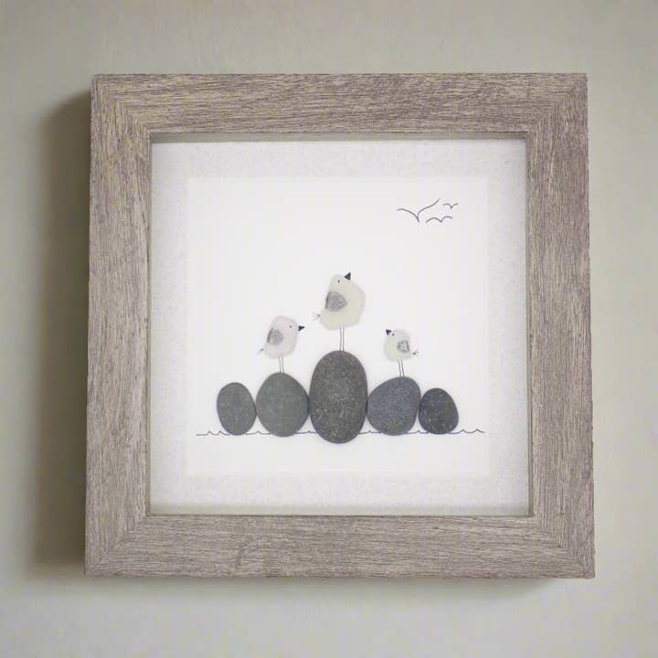 Driftsea Creations - Wholesale Art Print - Three Sea Glass Seagulls on Rocks Picture 5x52