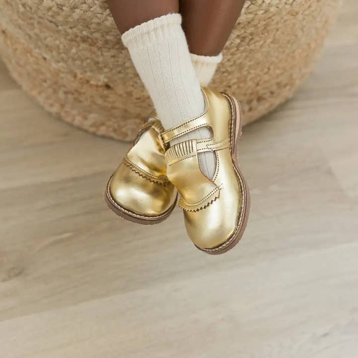 Zimmerman Shoes - Wholesale Flats/Loafers - Kids - Kiltie T-Strap - Gold2