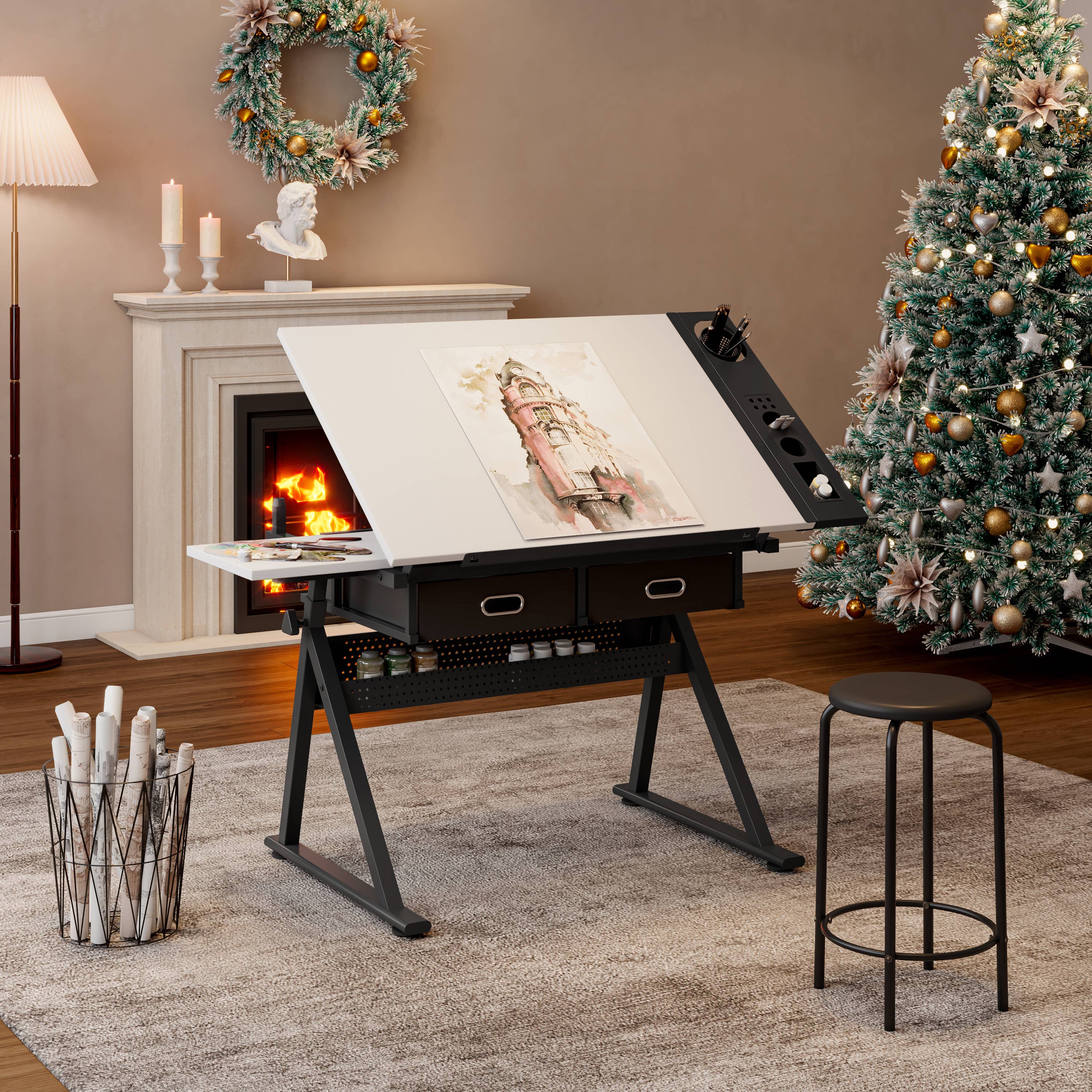 HOMYCASA DESIGN INC - Wholesale Desk Set - Garage Workstation Adjustable Drafting Table with 2 Drawers8