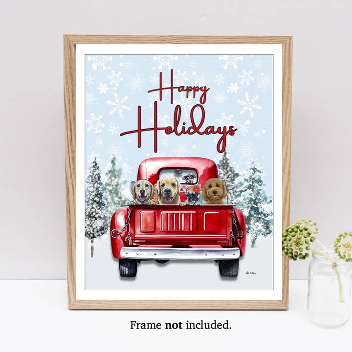 Christmas Dogs Art Print, Fun Dogs Christmas Wall Decor for wholesale by Hippie Hound Studios