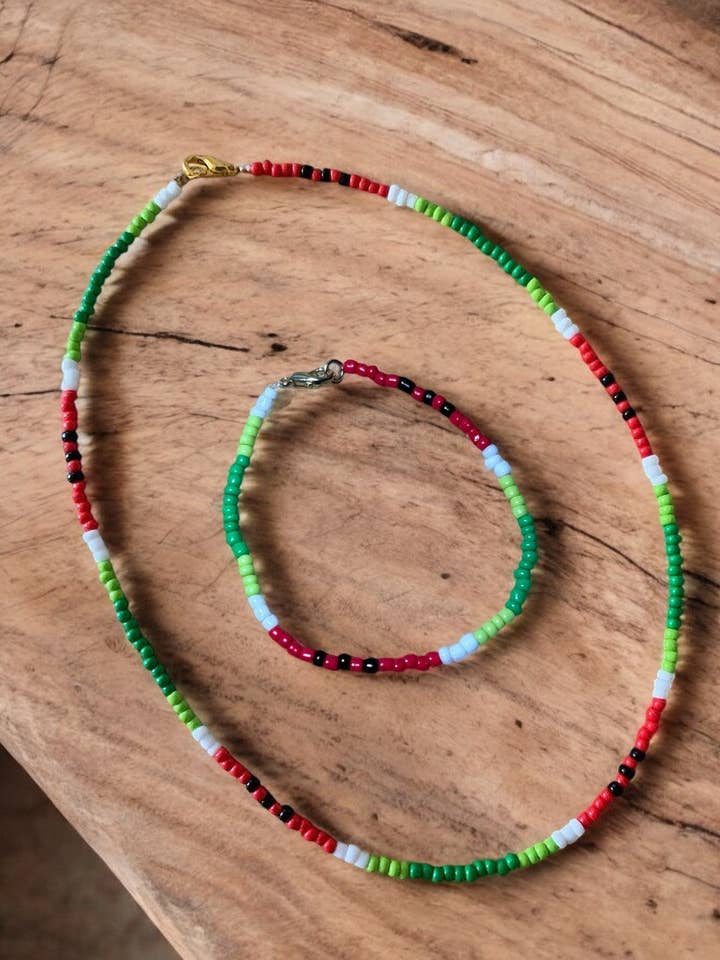 Watermelon Seed Bead Necklace and Bracelet for wholesale by Ka_Creative_Art