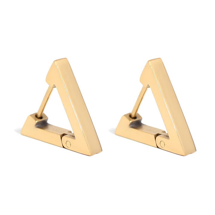 Boucles d'oreilles Huggie triangulaires en acier inoxydable PVD or 18 carats/ERJ0003 pour la vente par WJW