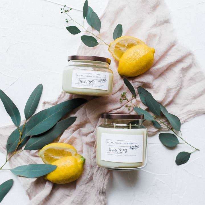 Lemon Zest Soy Candle for wholesale by Palms, Psalms, & Prosecco