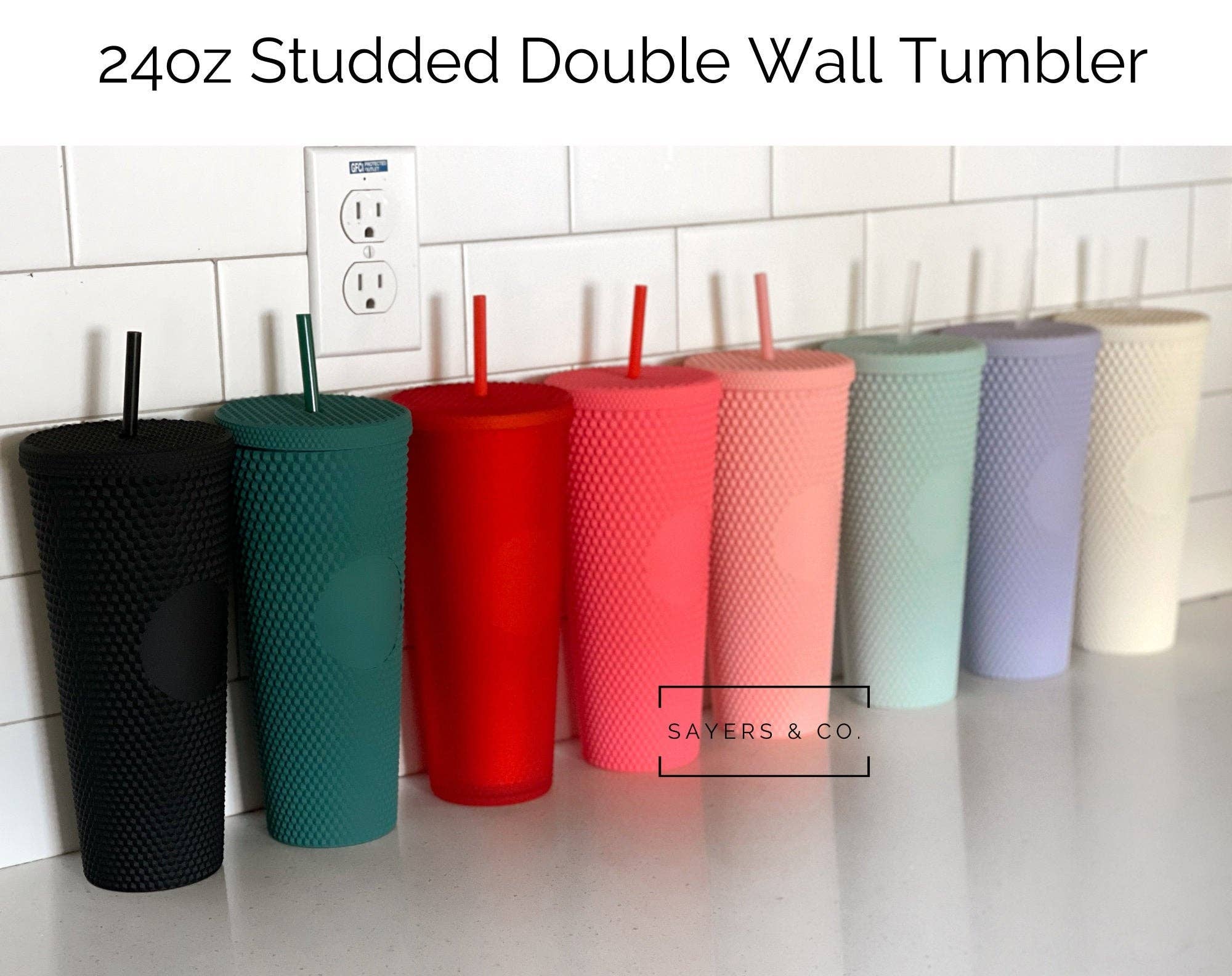 Matte Black 24oz Matte & Glossy Studded Double Walled Tumbler for wholesale on Faire8
