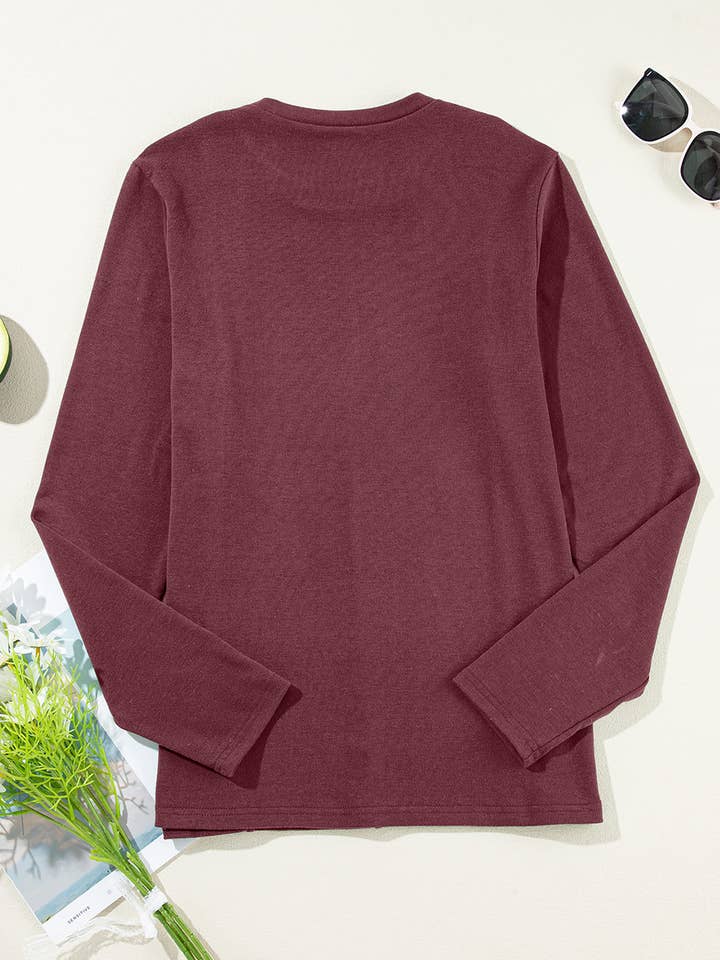 FULL TIME PURCHASE - Wholesale Knit Top - Women's - Solid Exposed Seam Crew Neck Long Sleeve Top14