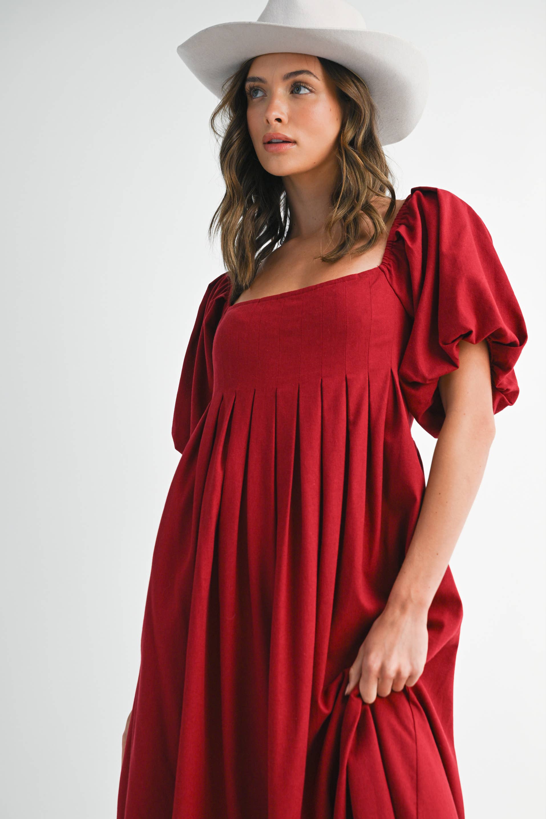 Endless Blu - Wholesale Dress - Women's - ND0084 Square Neck Puff-Sleeve Maxi Dress