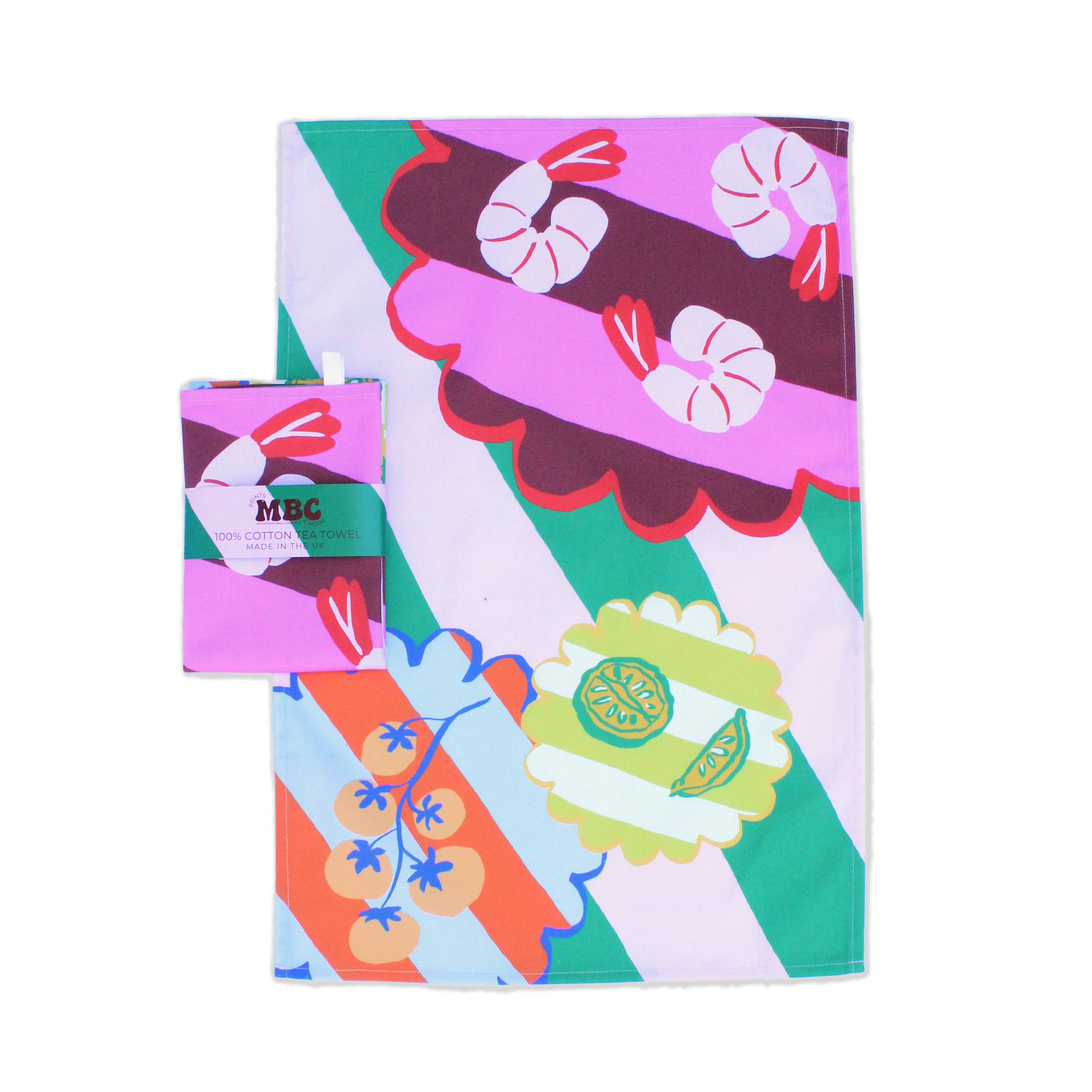 Prawn Kitchen Print Tea Towel for wholesale by Maddison Ball Creative