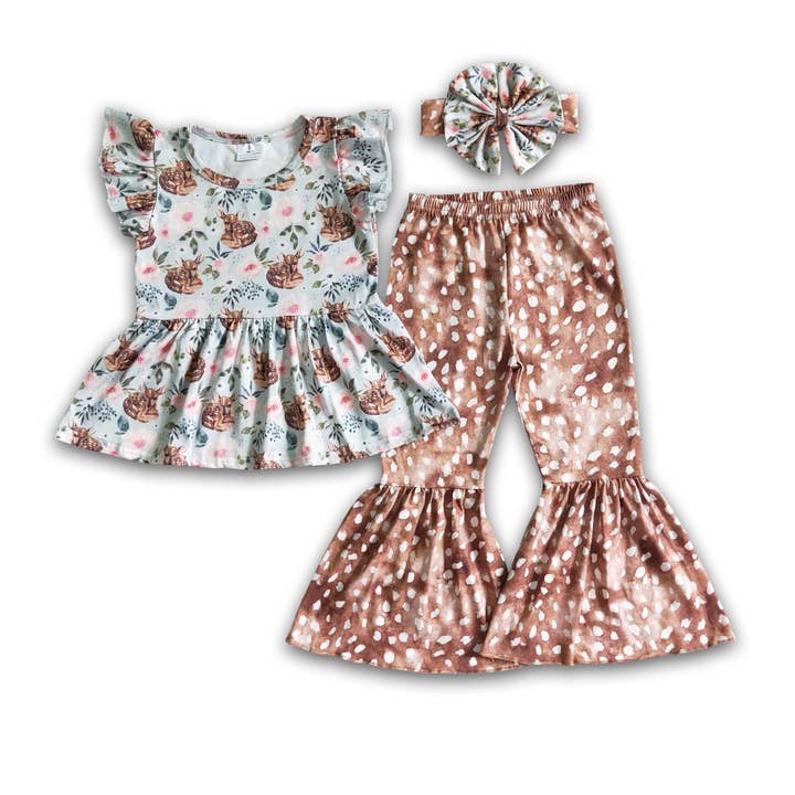 Deer peplum bell bottom pants girls set for wholesale by Yawoo Garments