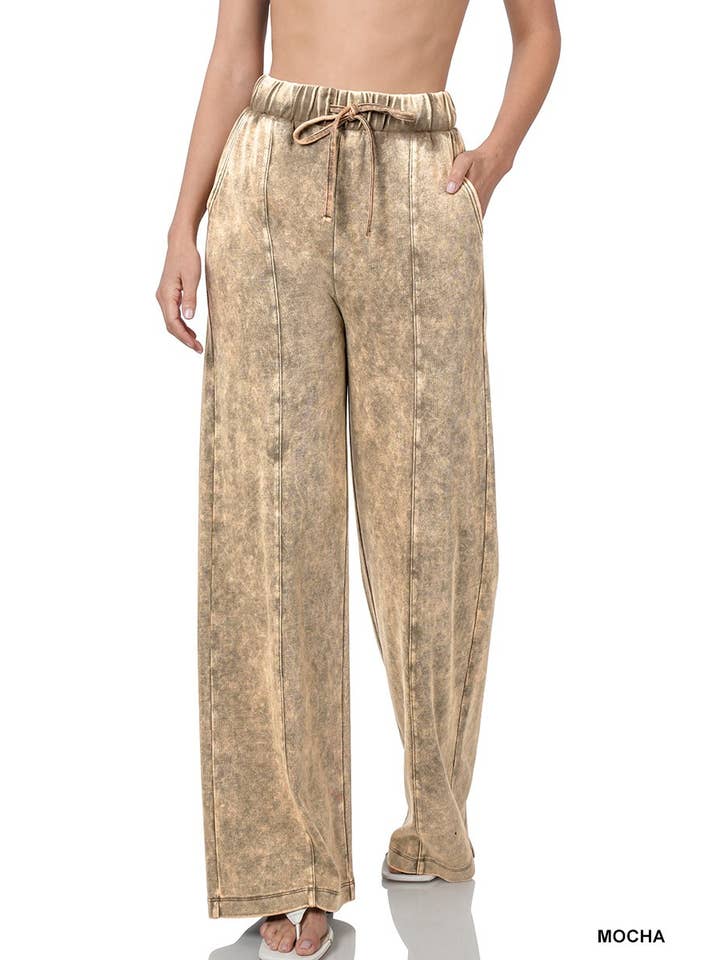 Baie Bleue - Wholesale Pants - Women's - P1756ZN - COOL ACID WASH WIDE LEG PANTS12