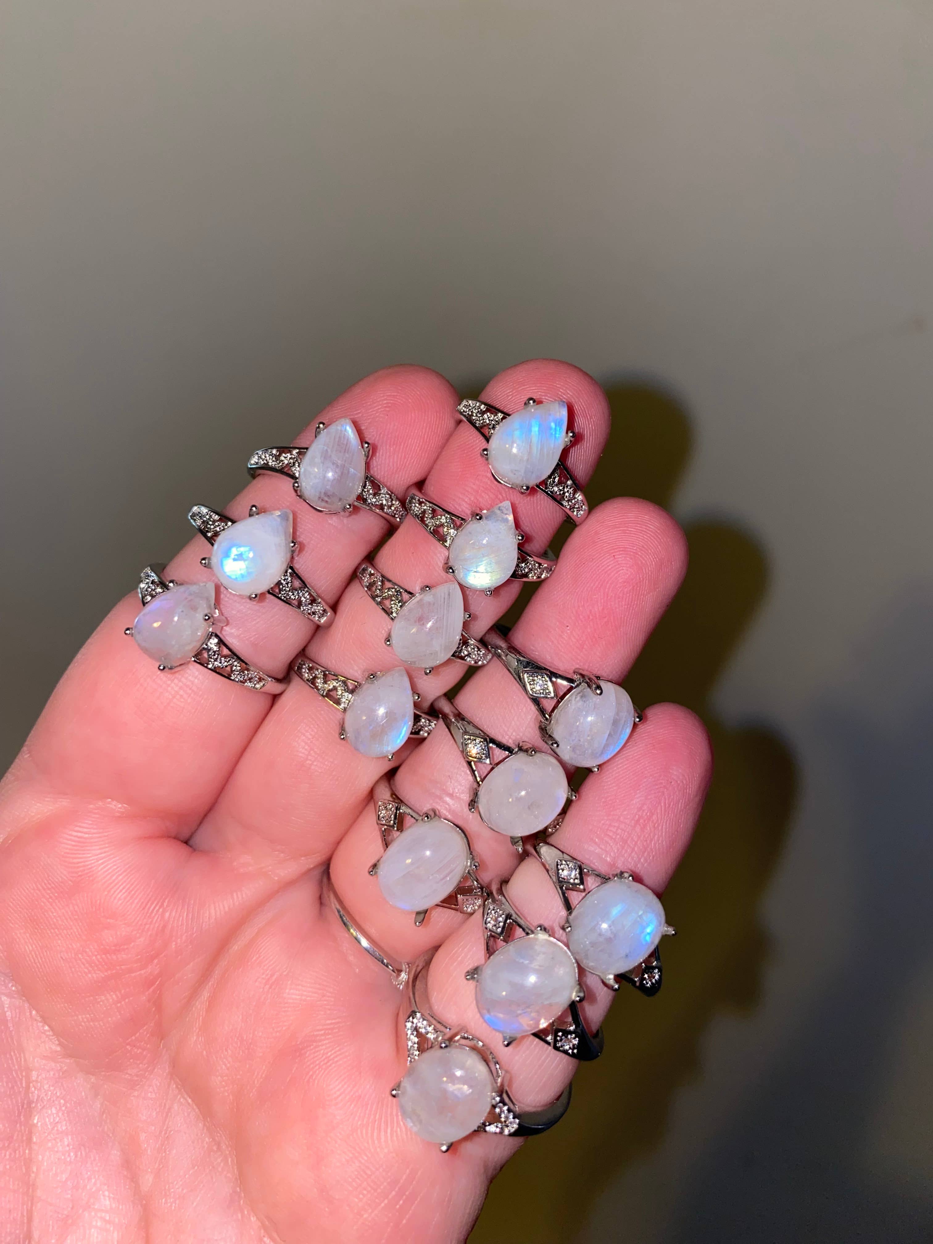 Moon River Designs - Wholesale Jewelry Set - Moonstone Silver Plated Adjustable Rings Bulk Set Rings2