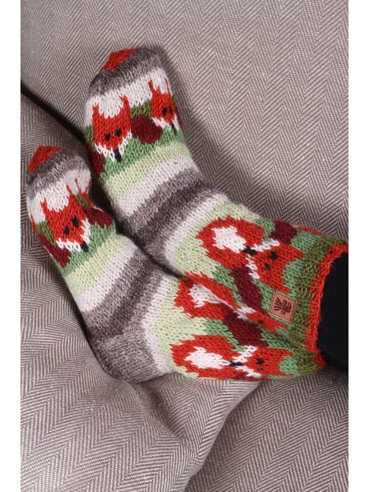 One Colour Skulk of Foxes Fair Isle Wool Knit Cosy Socks Red Orange for wholesale on Faire