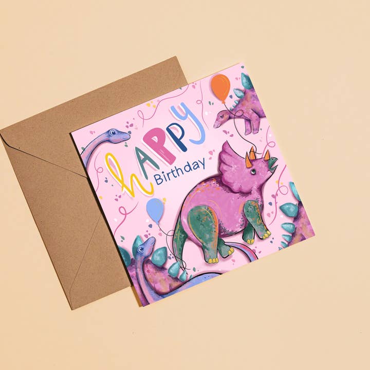 Dinosaur Birthday Greetings Card for wholesale by Fi Moszoro Design & Illustration