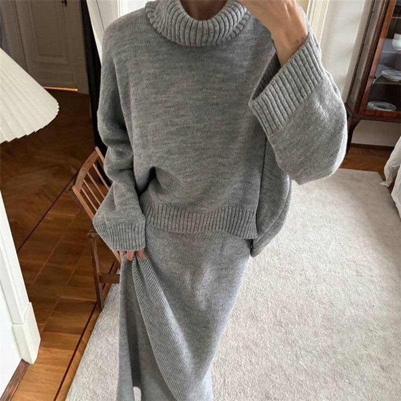 Sheer Trend - Vente Ensemble haut et jupe - Femme - Ensemble Jupe et Pull Col Montant Uni10