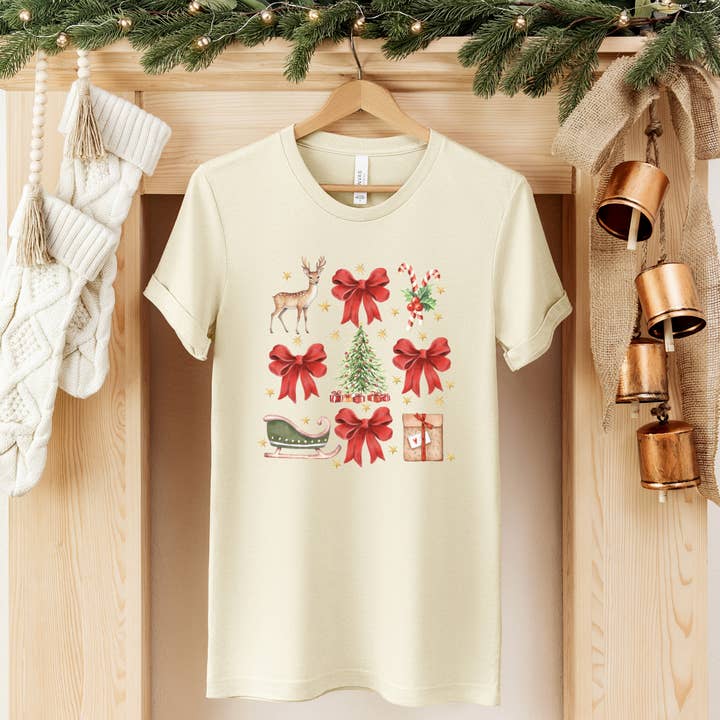 VINTAGE RETRO BOW CHRISTMAS GRAPHIC TEE for wholesale by Haverly and Co.