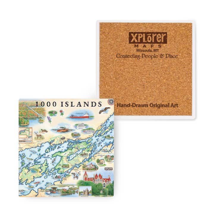 1000 Islands Illustrated Map Ceramic Coaster for wholesale by XPLORER MAPS