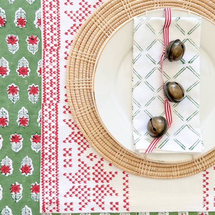 Mended - Wholesale Tablecloth - Table Throw - Christmas Lily - Sage & Red3