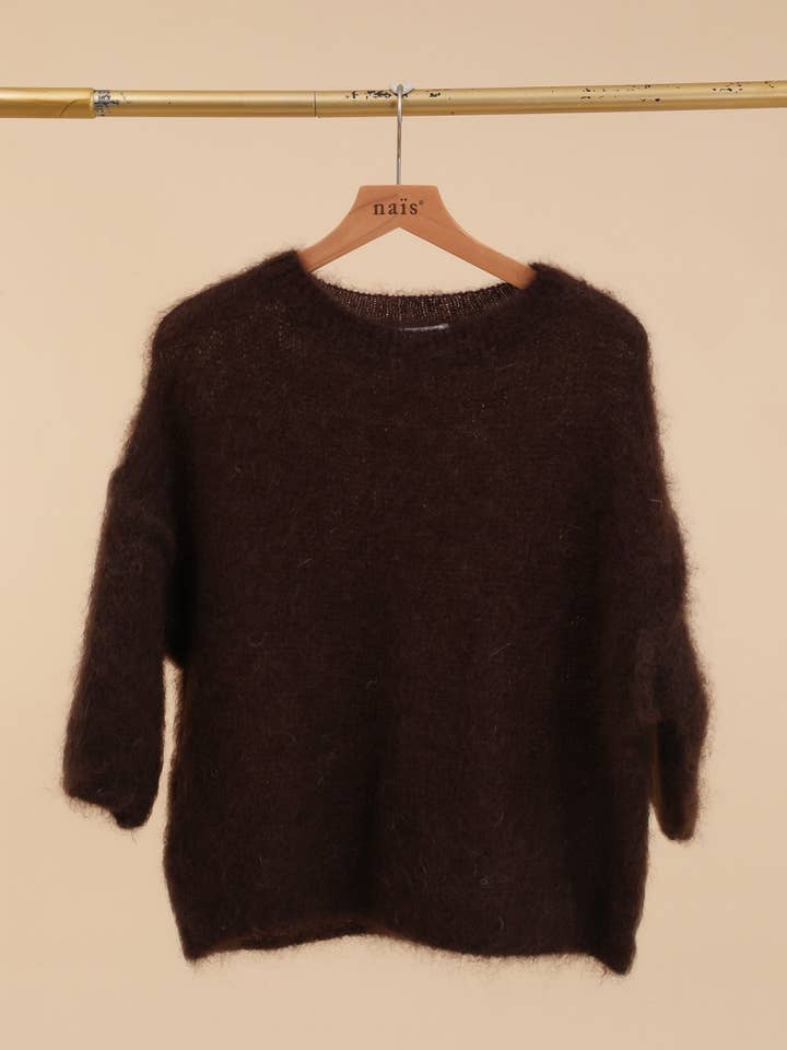 NAÏS PARIS - Vente Pull en maille – femme - PULL COL ROND MANCHES COURTES EN 80% KID MOHAIR