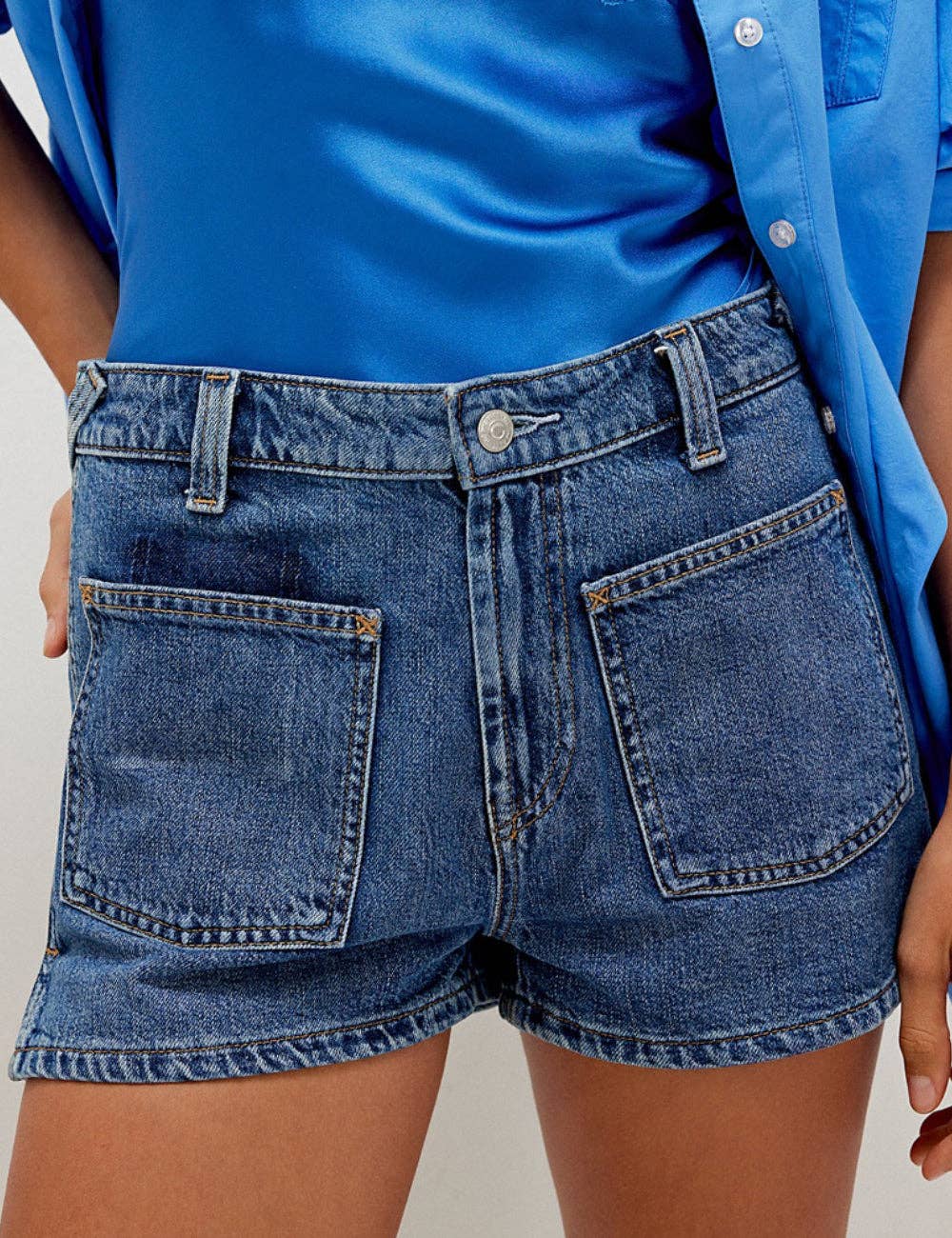 Dipped Shop - Wholesale Shorts - Women's - Denim Pocket Casual Mid-Waist Washed Shorts DP25B6526