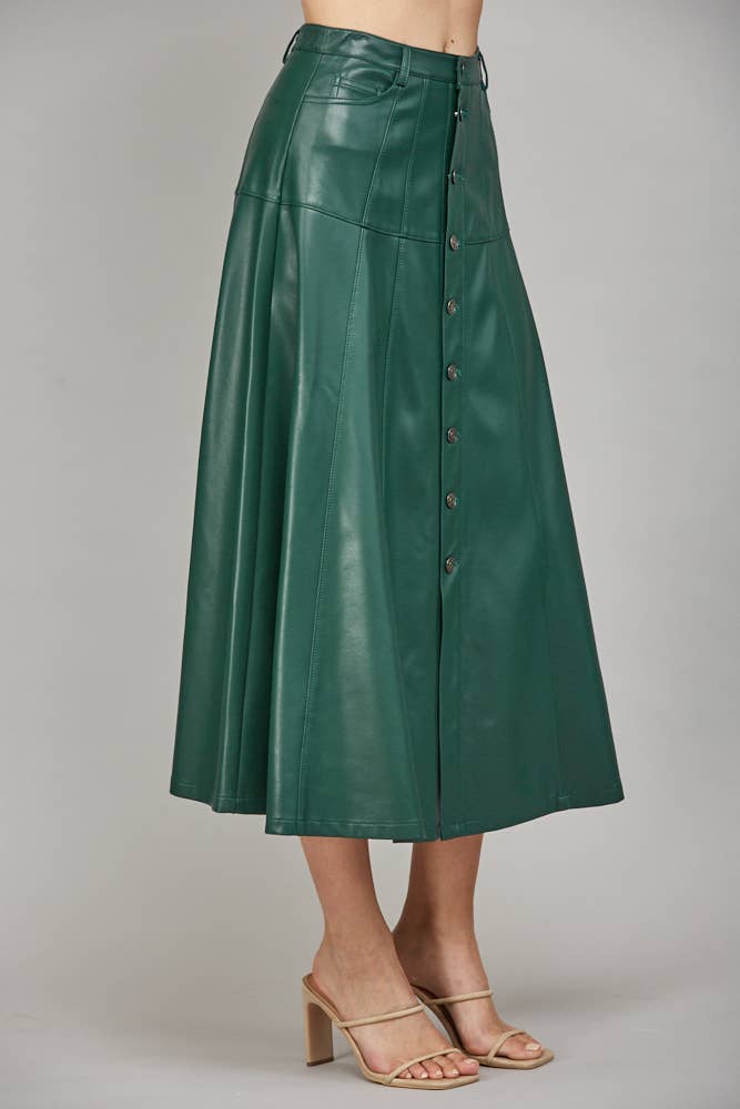 FATE - Wholesale Skirt - Women's - FAUX LEATHER BUTTON FRONT A-LINE MIDI SKIRT FS550292