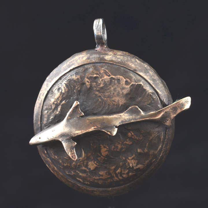 Shark Pendant by Bob Burkett in Bronze/Sterling Silver for wholesale by Tiger Tiger Beads LLC