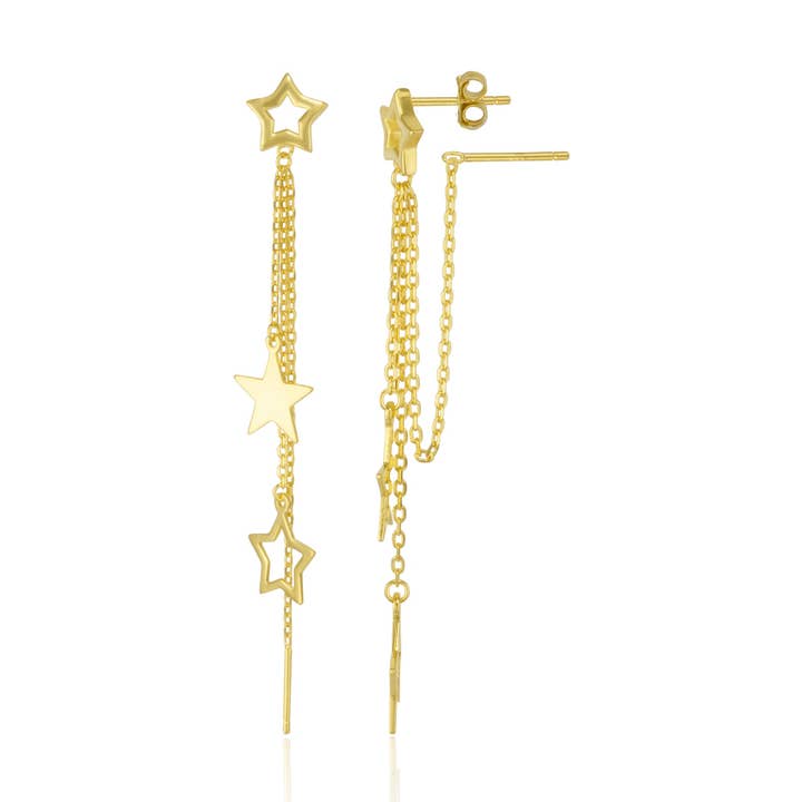 Chain and Stars Sterling Silver Drop Earrings for wholesale by Spero London