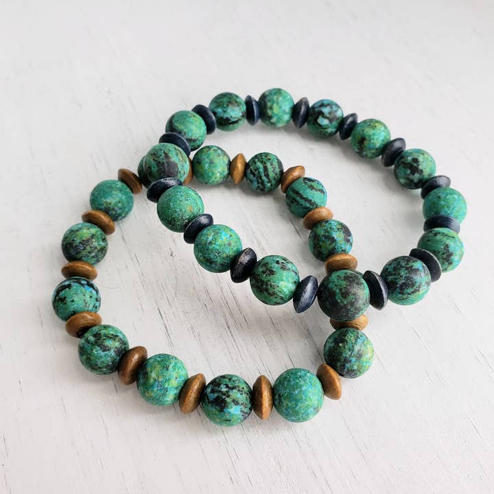 Stretch armband - Mat Chrysocola & Hout voor wholesale door Divine Dragon Designs