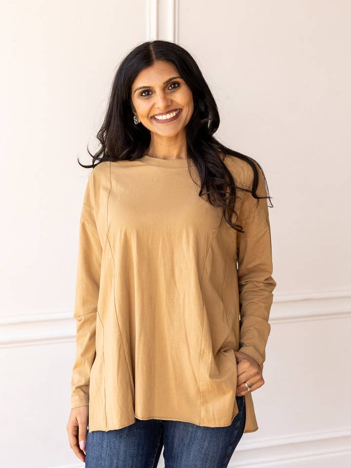 Tan Long-sleeved T-shirts With Side Stitching for wholesale by GRACE+EMMA by Southern Grace