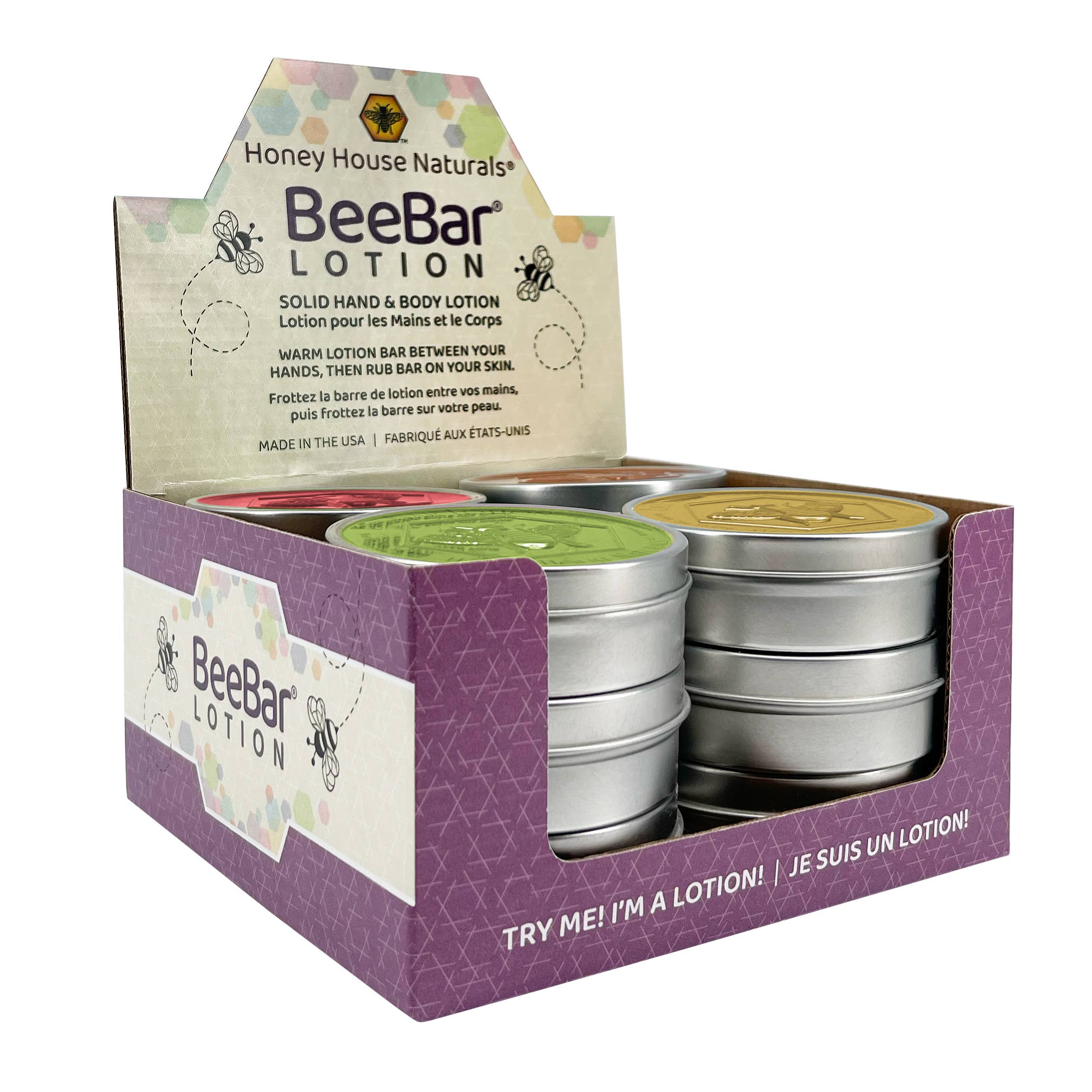 Honey House Naturals - Wholesale Solid Lotion - Large Bee Bar Display - 12 Pieces - Free Tester13
