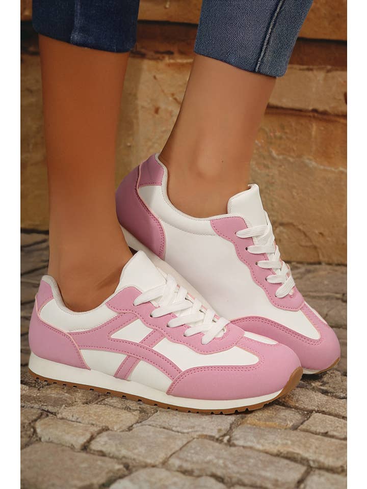 LA Society - Wholesale Lifestyle Sneakers - Women's - Color Block Lace-up PU Leather Sneakers2