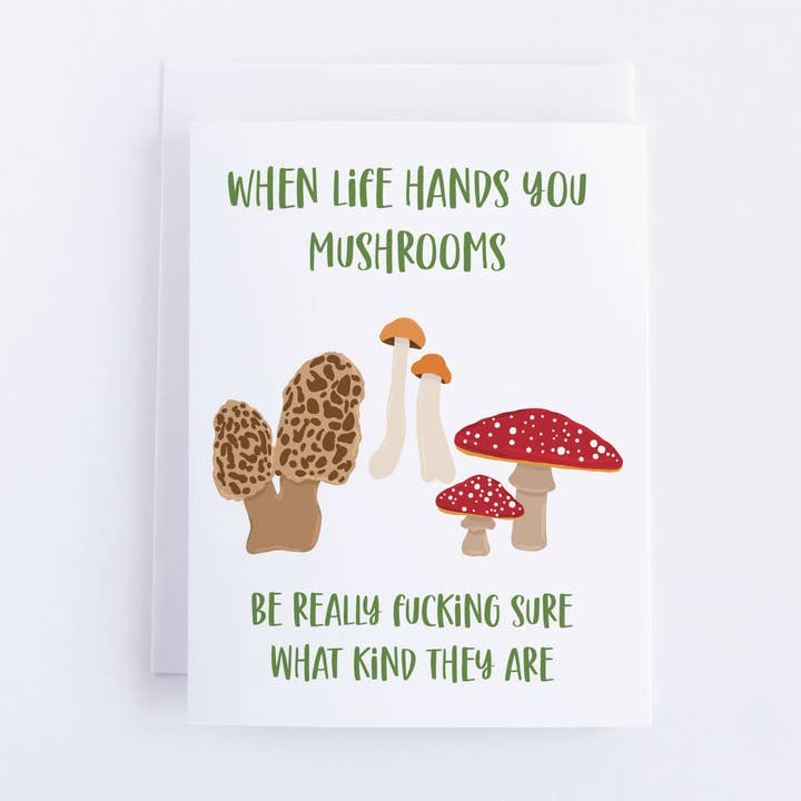When Life Hands You Mushrooms Greeting Card for wholesale by Bean Horse Car Designs