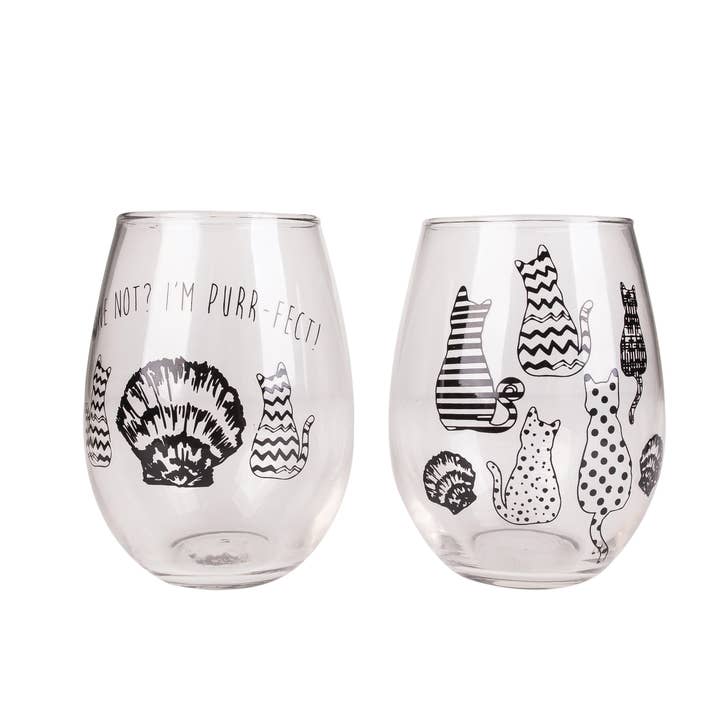 SALE Cat Coastal Stemless Wine Glass A/2 for wholesale by Beachcombers