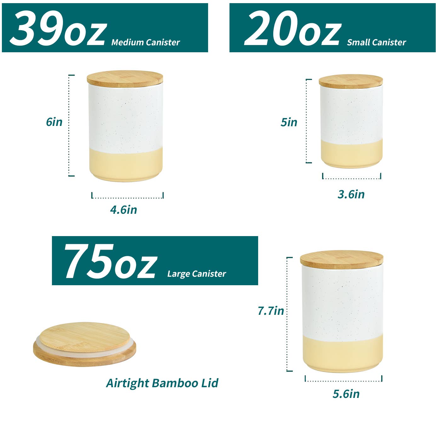 ARTONUSA - Wholesale Food Storage Container - Ceramic Canister Set with Airtight Wood Lids - 3-Piece set2