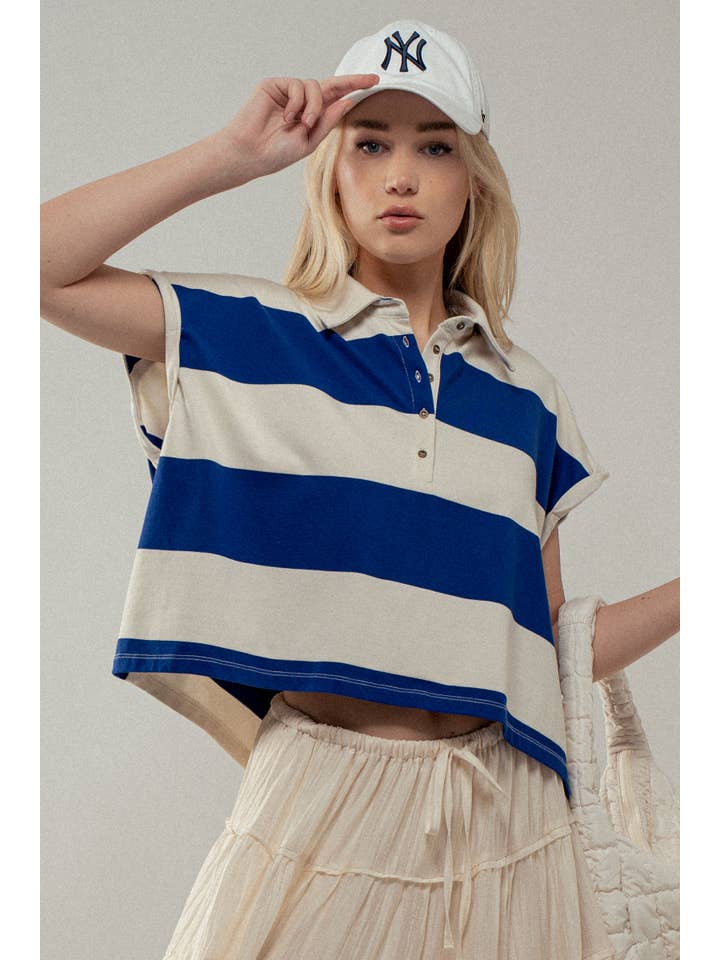 Urban Daizy - Wholesale Polo - Women's - Bold Striped Dolman Sleeve Polo Shirt