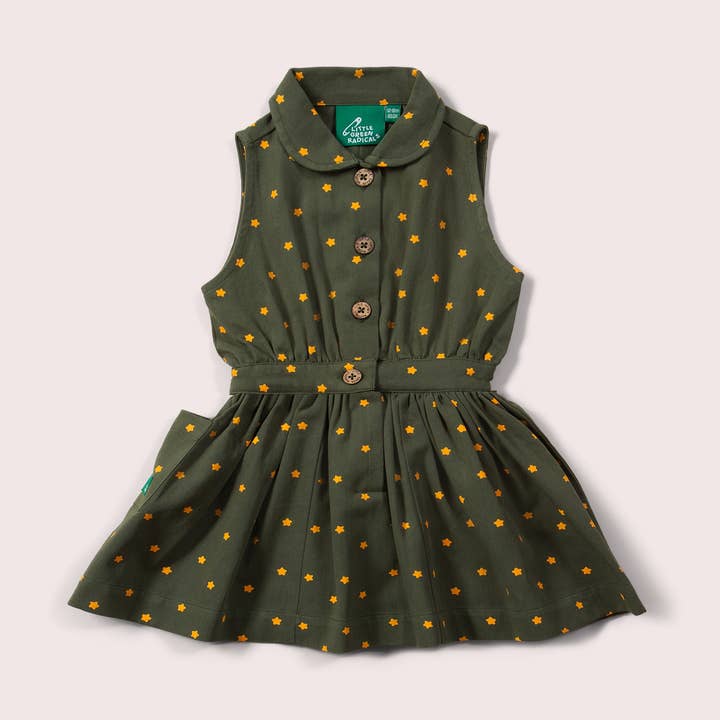 Yellow Stars Pinafore Button Dress for wholesale by Little Green Radicals