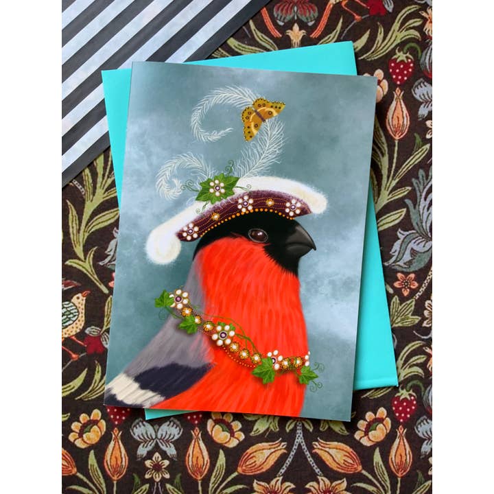 Le roi Henry. Carte de vœux Tudor en forme de bouvreuil pour la vente par Crimson Finch